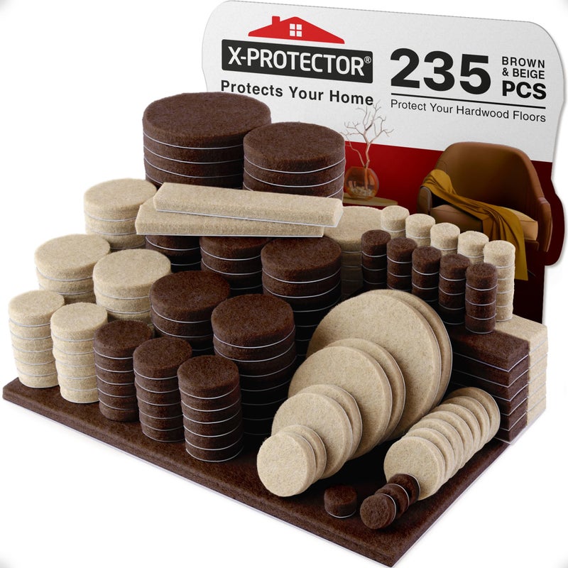X-Protector 235 pcs Felt Furniture Pads Brown & Beige X-Protector! Huge Quantity of Furniture Pads for Hardwood Floors â€“ Your Ideal Wood Floor Protectors for Furniture. Protect Any Type of Hard Floor! - Image 1