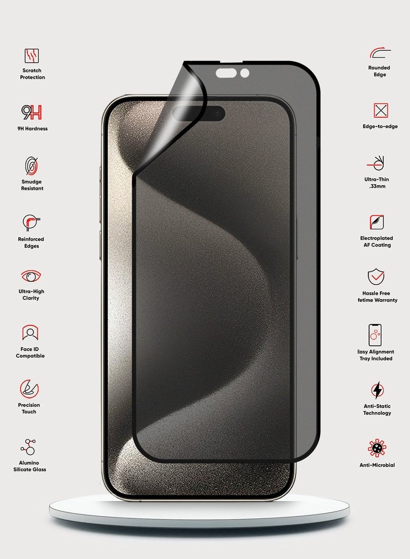 Wtech Apple iPhone 15 Pro Max 2023 Nano Ceramic Privacy Full Glue Full Cover Matte Flexible Screen Protector (MSCNMP) - Clear/Black - Image 2