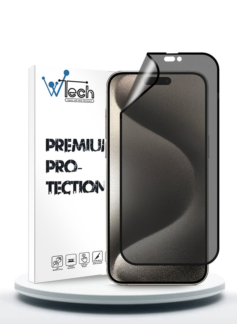 Wtech Apple iPhone 15 Pro Max 2023 Nano Ceramic Privacy Full Glue Full Cover Matte Flexible Screen Protector (MSCNMP) - Clear/Black - Image 1