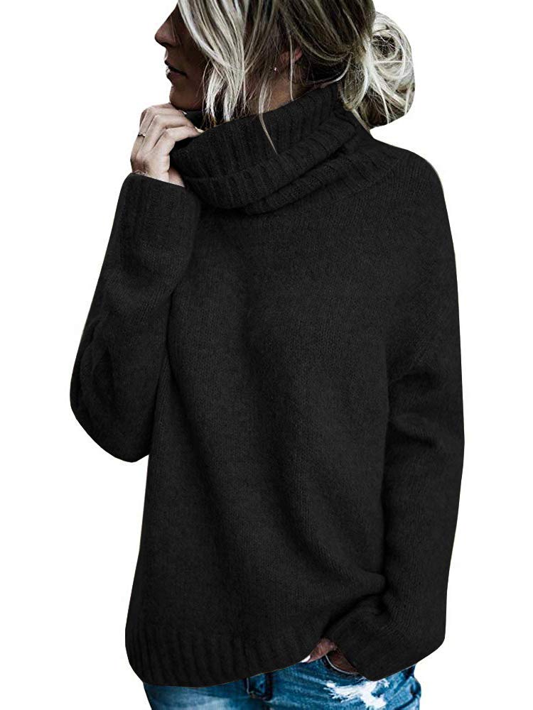 FISACE Womens Oversized Turtleneck Pullover Sweater Cable Knit Long Sleeve Sweater Tops A-Black - Image 1