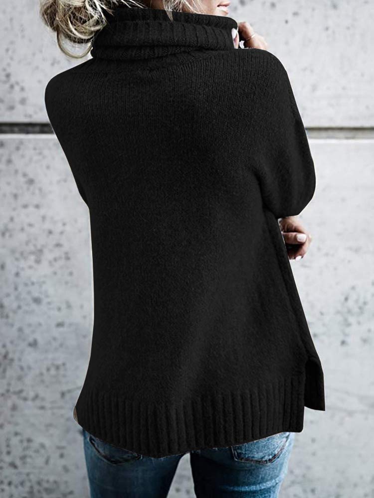 FISACE Womens Oversized Turtleneck Pullover Sweater Cable Knit Long Sleeve Sweater Tops A-Black - Image 4