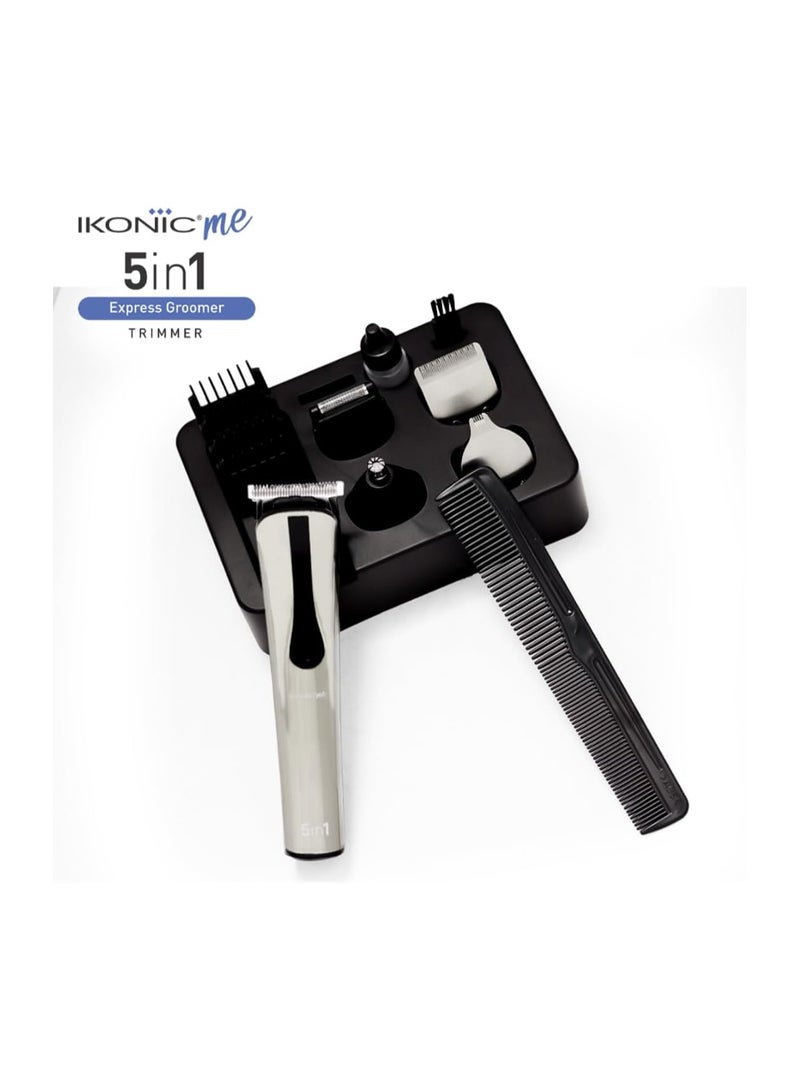 أي كونيك ماكينة تشذيب الشعر السريعة 5 في 1 من Ikonic - أداة دقيقة لتصفيف الشعر والعناية بتصميم أنيق باللونين الأسود والفضي، وتشكيل اللحية، وتشذيب شعر الأنف والأذن، ومحرك قوي، وشاشة رقمية، ومنفذ USB - Image 2