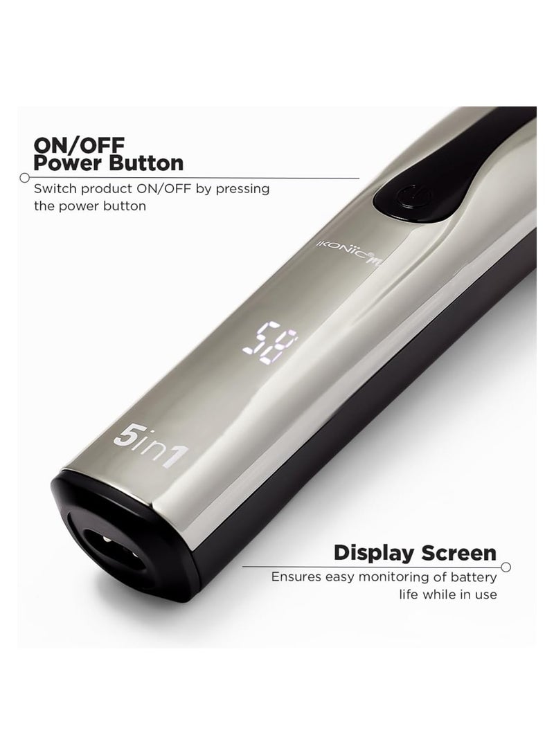 أي كونيك ماكينة تشذيب الشعر السريعة 5 في 1 من Ikonic - أداة دقيقة لتصفيف الشعر والعناية بتصميم أنيق باللونين الأسود والفضي، وتشكيل اللحية، وتشذيب شعر الأنف والأذن، ومحرك قوي، وشاشة رقمية، ومنفذ USB - Image 4