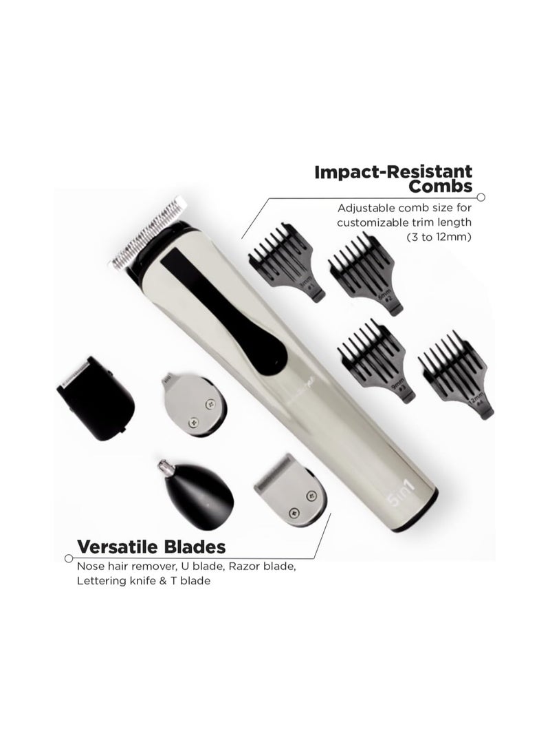 أي كونيك ماكينة تشذيب الشعر السريعة 5 في 1 من Ikonic - أداة دقيقة لتصفيف الشعر والعناية بتصميم أنيق باللونين الأسود والفضي، وتشكيل اللحية، وتشذيب شعر الأنف والأذن، ومحرك قوي، وشاشة رقمية، ومنفذ USB - Image 5