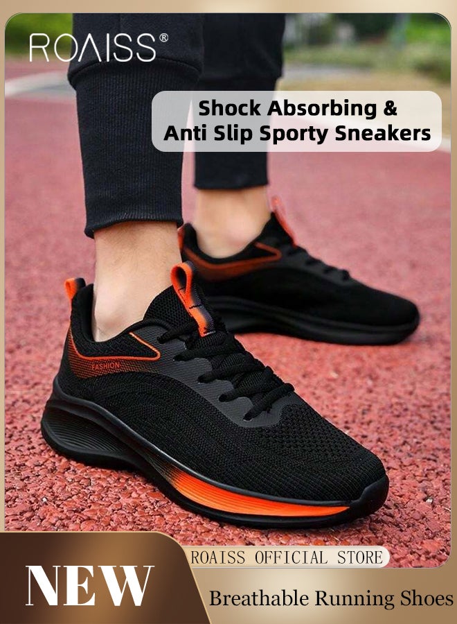 roaiss Versatile Breathable Running Shoes for Men with Soft Sole Trendy Casual Lightweight Shock Absorbing Sneakers for Sports and Casual Wear Men's Low-Cut Comfortable Workout Shoes Colorblock Sneakers - Image 1