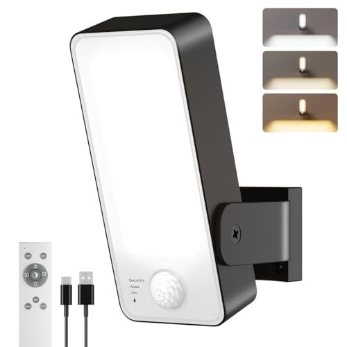 ELEPHANTBOAT® Motion Activated LED Wall Lamp Night with Remote, 3-Color LED Dimmable Light Lamp USB Rechargeable 10000mAh Waterproof Indoor Outdoor Smart Sensor Light for Bedroom, Porch, Hallway - Image 1