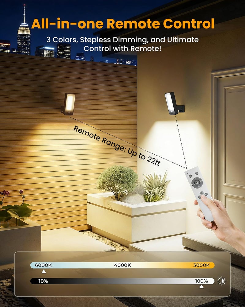 ELEPHANTBOAT® Motion Activated LED Wall Lamp Night with Remote, 3-Color LED Dimmable Light Lamp USB Rechargeable 10000mAh Waterproof Indoor Outdoor Smart Sensor Light for Bedroom, Porch, Hallway - Image 4