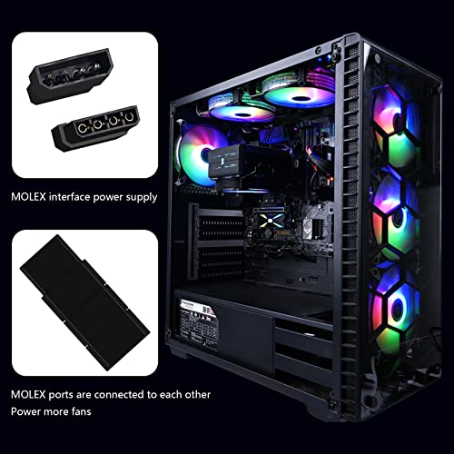 DS leddess DS RGB Fans, 120mm 6 Pack Case Cooling LED Fans for White Black PC Case, CPU Cooler and Radiators System (DK Series) - Image 2