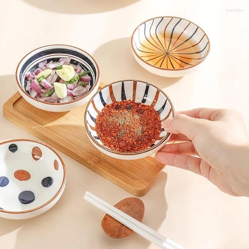 pepplo Gravy Porcelain Dipping Sauce Cups Ceramic Dip Bowl Set Mini Bowl Soy Sauce Plate Random Pattern Set of 4 - Image 4