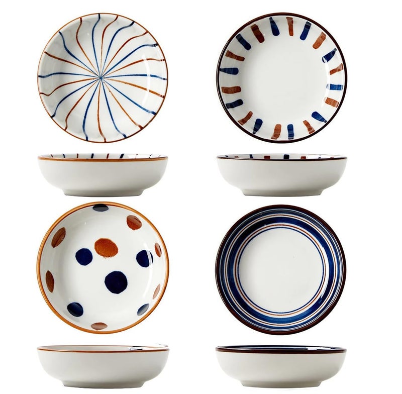 pepplo Gravy Porcelain Dipping Sauce Cups Ceramic Dip Bowl Set Mini Bowl Soy Sauce Plate Random Pattern Set of 4 - Image 1