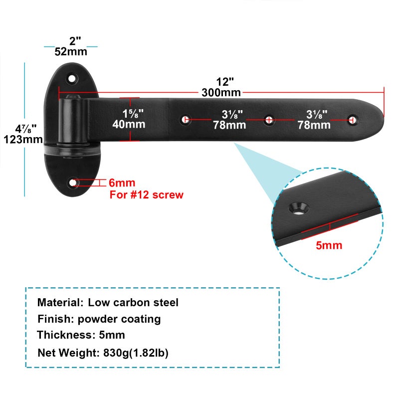 Mountain_Ark 4 Pack 12"" Black Strap Gate Hinges  Heavy Duty T Shape Cranked Band Lift Off Door Hinge For Shed Barn Fence  3/16"" Thick - Image 2