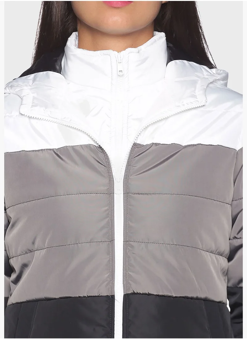 Campus Sutra High Neck Quilted Jacket