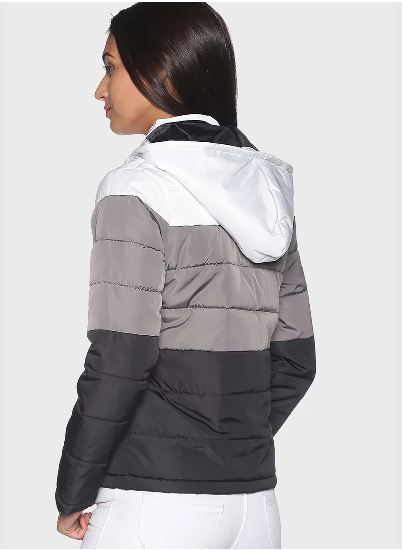 Campus Sutra High Neck Quilted Jacket