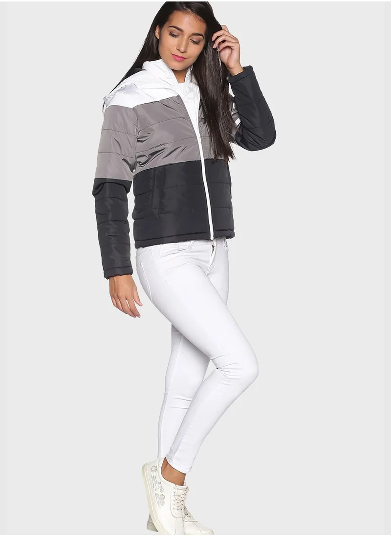 Campus Sutra High Neck Quilted Jacket