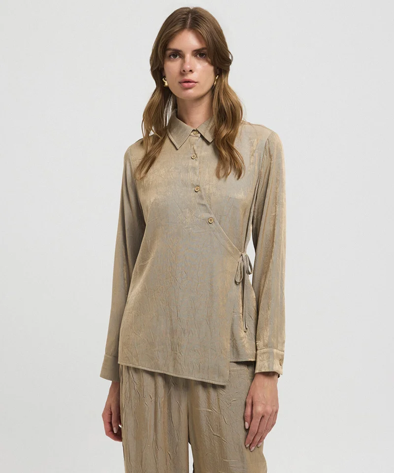 ابيكول Asymmetric Tie Waist Shirt
