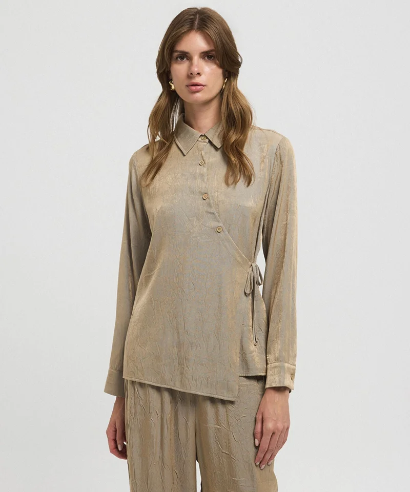 ابيكول Asymmetric Tie Waist Shirt