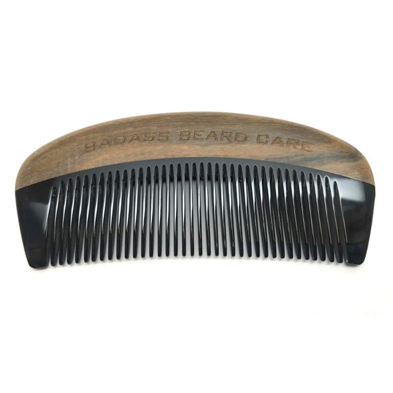 Badass Beard Care Black Series - Fine Tooth Ox Horn Comb For Men - 100% Ox Horn & Sandalwood, Hand Made, Sanded and Polished - Image 1