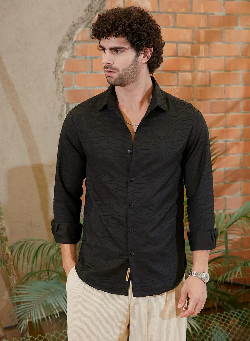 Campus Sutra Men's Onyx Black Abstract-Edge Shirt