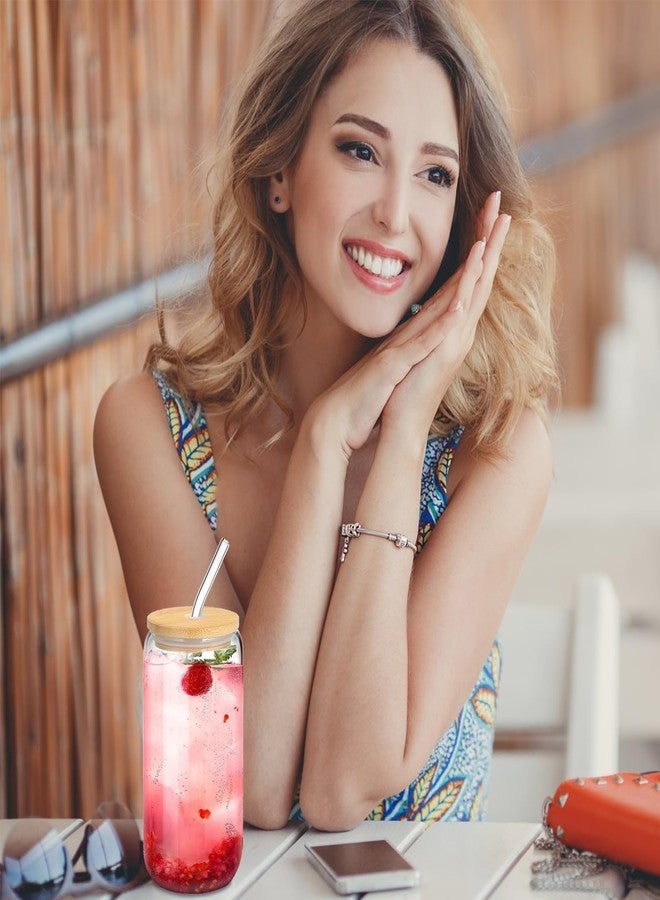 DAMCONME Glass Cups with Lid and Straw,Preppy Cups for Iced Coffee,Matcha,Mojito-16 Oz-Bamboo Lids-Dishwasher Safety-Brush-1 Brush - Flesh Pink - Image 4