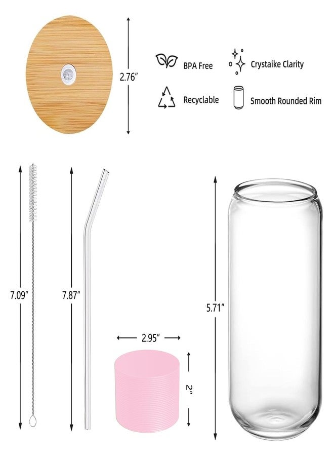 DAMCONME Glass Cups with Lid and Straw,Preppy Cups for Iced Coffee,Matcha,Mojito-16 Oz-Bamboo Lids-Dishwasher Safety-Brush-1 Brush - Flesh Pink - Image 2