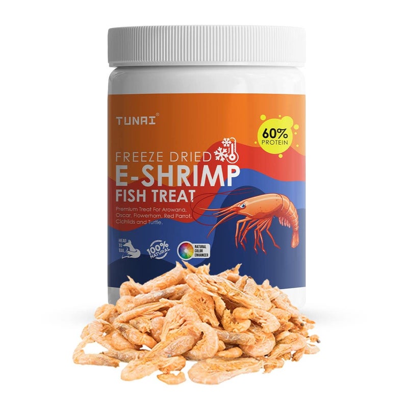 TUNAI E-Shrimp Freeze Dried Shrimps for All Life Stages with 60% Protein 25G Fish Food for Arowana, Flowerhorn, Red Parrot, Oscar, Turtle & Tortoise - Image 1