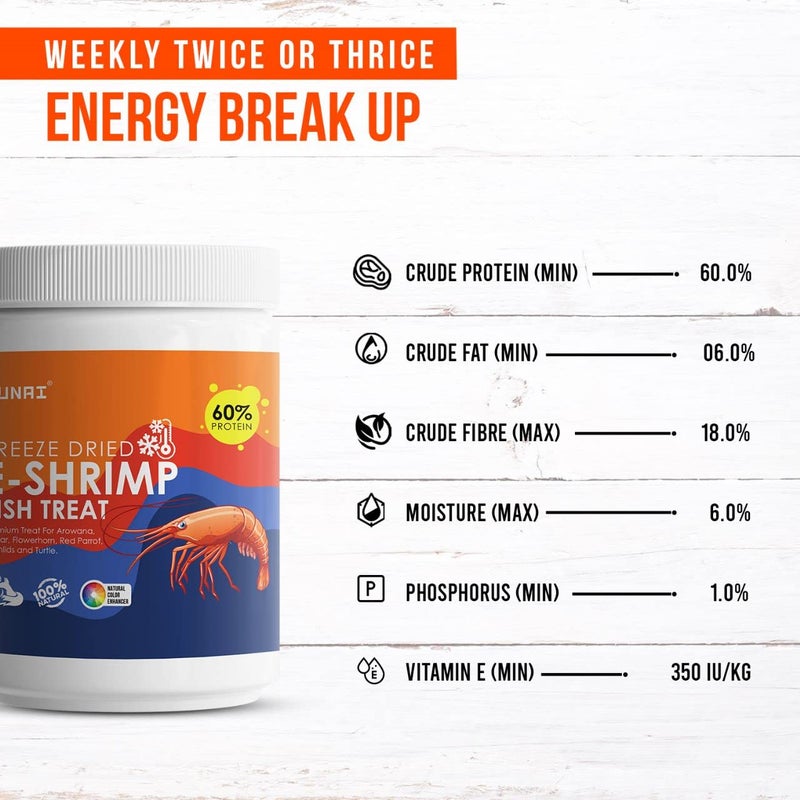 TUNAI E-Shrimp Freeze Dried Shrimps for All Life Stages with 60% Protein 25G Fish Food for Arowana, Flowerhorn, Red Parrot, Oscar, Turtle & Tortoise - Image 5