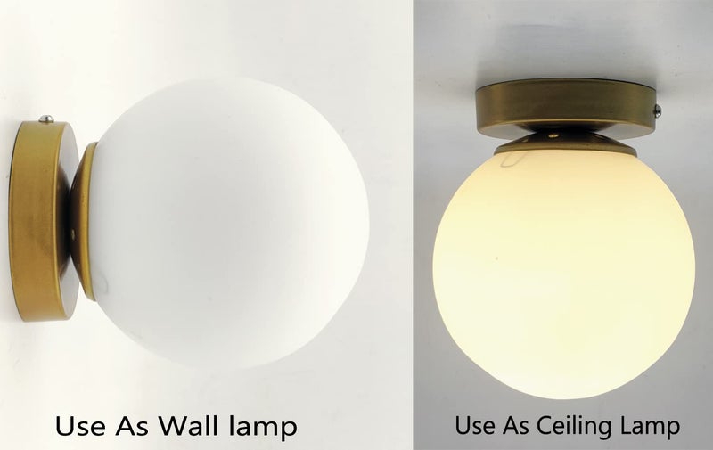 SAH Elegant Modern Globe Flush Mount Ceiling Light with Minimalist Round 6" Glass Shade Perfect for Hallways, Bedrooms, Kitchens, Bathrooms, Entryways, Home Decoration (with Bulb) - Image 4