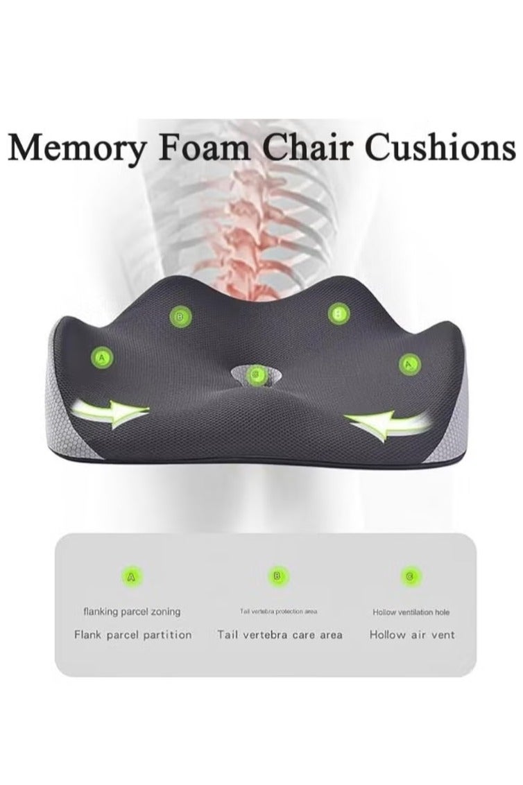 دينكس وسادة مقعد إسفنجية ميموري فوم لتقويم العظام للمكتب والكرسي المنزلي بتصميم مريح لعظم الذنب، وسادة مقعد جل لتخفيف آلام أسفل الظهر والورك، غطاء شبكي مريح باللونين الأسود والرمادي، عبوة من قطعة واحدة - Image 4