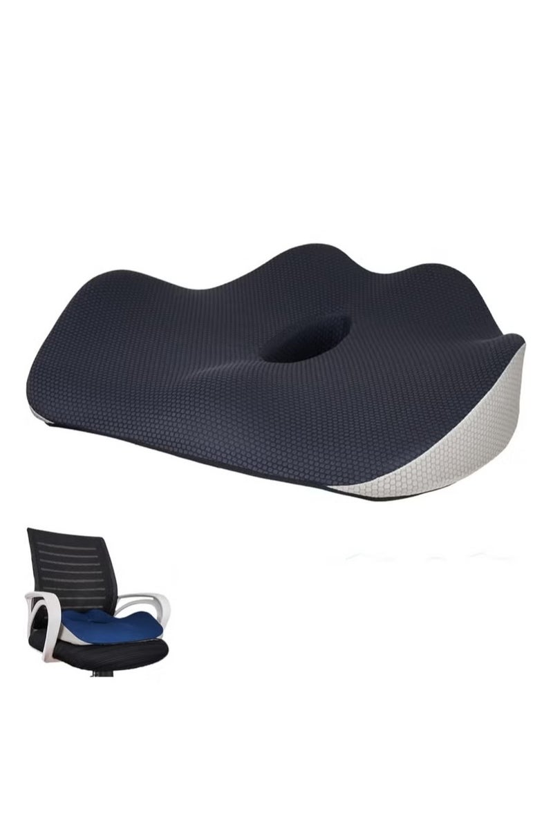 دينكس وسادة مقعد إسفنجية ميموري فوم لتقويم العظام للمكتب والكرسي المنزلي بتصميم مريح لعظم الذنب، وسادة مقعد جل لتخفيف آلام أسفل الظهر والورك، غطاء شبكي مريح باللونين الأسود والرمادي، عبوة من قطعة واحدة - Image 5