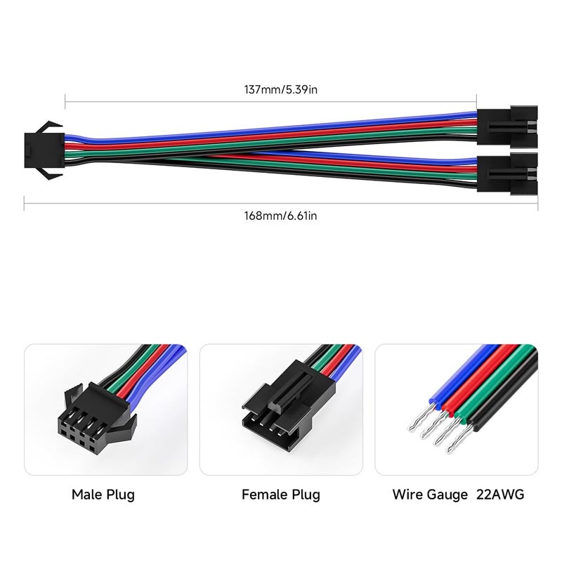 BTF-LIGHTING 5 قطع موصلات JST SM 4 دبابيس على شكل V من 1 إلى 2 لدبابيس SMD WS2801 WS2805 WS2813 WS2815 SK9822 TM1934 APA102 شريط LED قابل للعناوين أنثوي ذكر 15 سم سلك 22AWG - Image 2