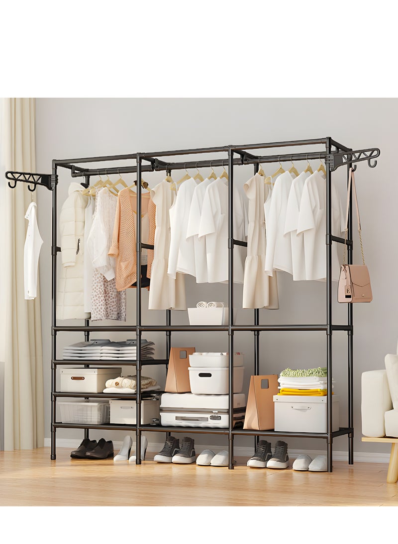 BestStore 3-Tier Garment Rack Shelf Organizer with 2-Hanger & Hooks, Multifunctional Clothing Wardrobe and Shoe Storage Organizer Freestanding Coat Iron Stand for Clothes and Shoes  - Image 1