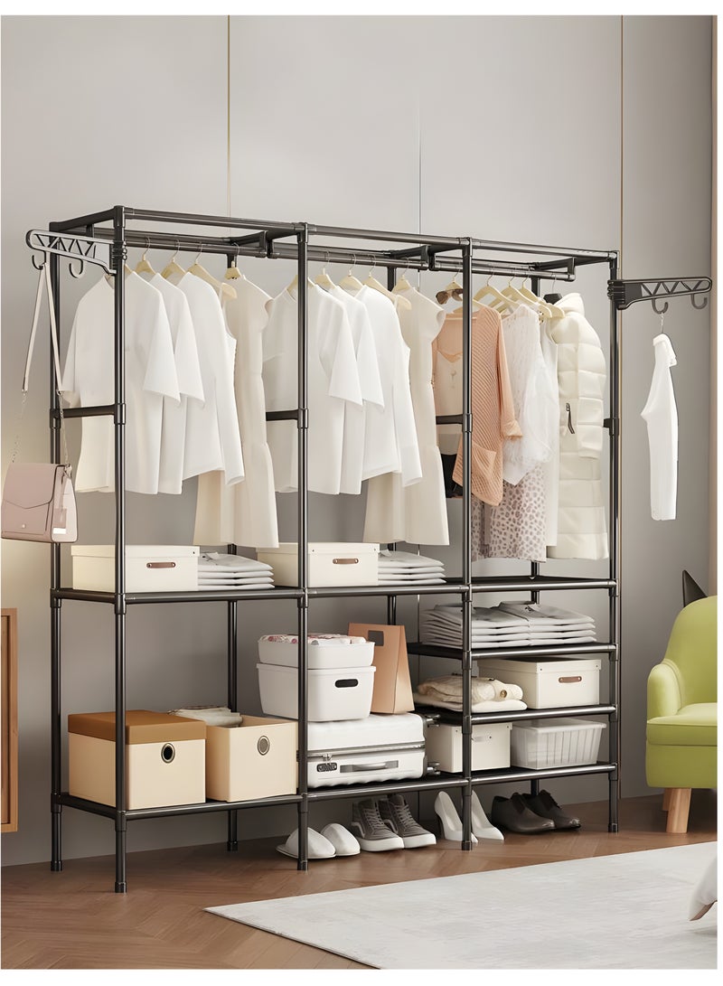 BestStore 3-Tier Garment Rack Shelf Organizer with 2-Hanger & Hooks, Multifunctional Clothing Wardrobe and Shoe Storage Organizer Freestanding Coat Iron Stand for Clothes and Shoes  - Image 4