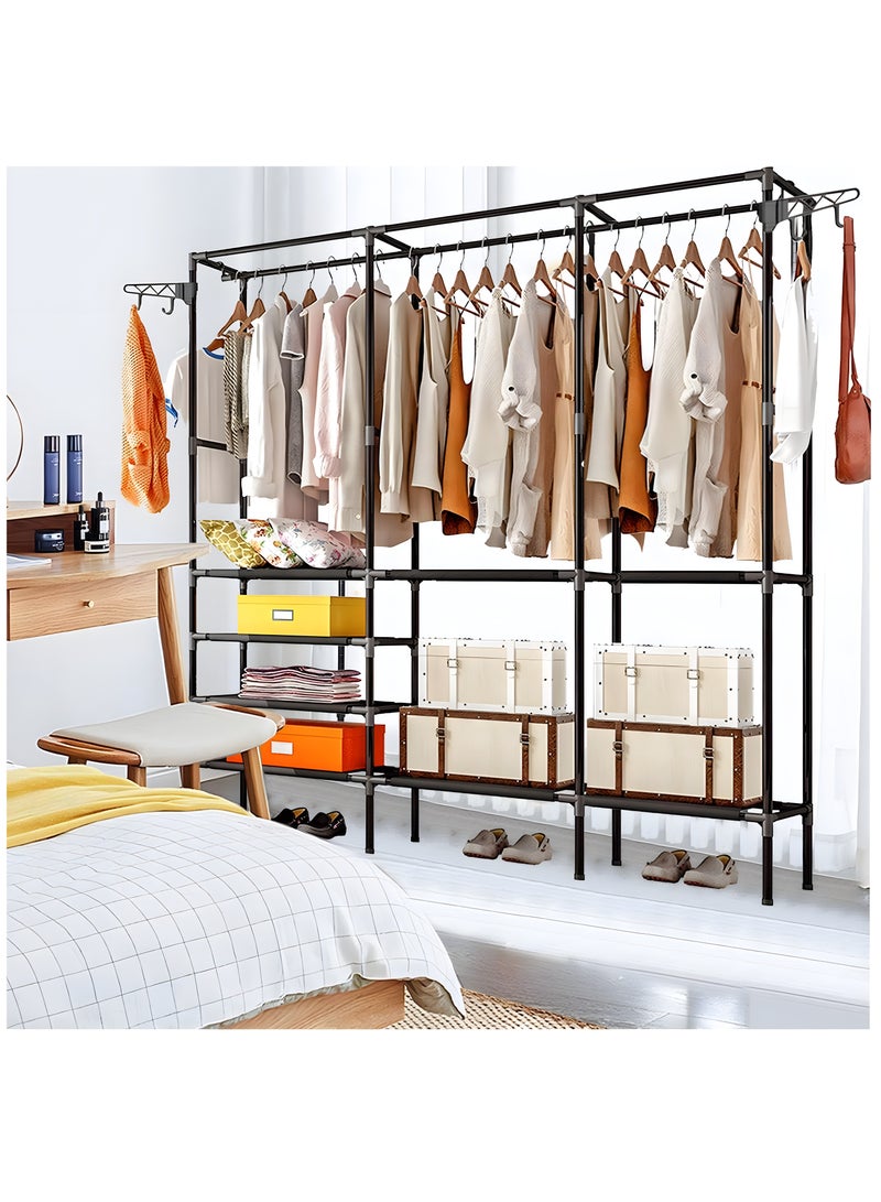 BestStore 3-Tier Garment Rack Shelf Organizer with 2-Hanger & Hooks, Multifunctional Clothing Wardrobe and Shoe Storage Organizer Freestanding Coat Iron Stand for Clothes and Shoes  - Image 3