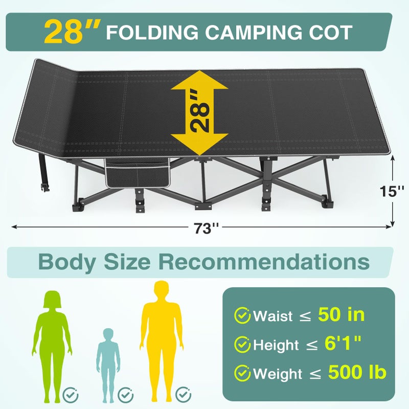 ZENPETIO Camping Cot for Adults, Heavy-Duty Portable Cot Bed with Mattress, Foldable Padded Sleeping Cots for Camping Travel Tent Day Bed Outdoor & Home Guest, Max Load 500 LBS, 75x28x15â€ - Image 2