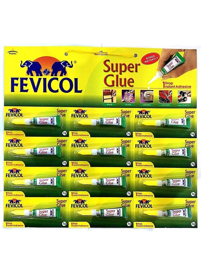Fevicol Fevicol Super Glue 3 g x 12 | Multi-Surface Instant Adhesive for use on Wood, Ceramic, Glass, Leather, Plastic & DIY Crafts 