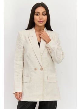 WAYF Women Regular Fit Plain Casual Blazer, Cream  - Image 1