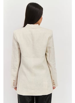 WAYF Women Regular Fit Plain Casual Blazer, Cream  - Image 3
