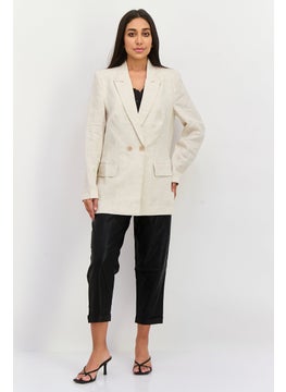 WAYF Women Regular Fit Plain Casual Blazer, Cream  - Image 4