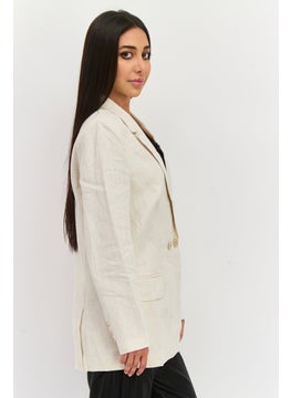 WAYF Women Regular Fit Plain Casual Blazer, Cream  - Image 2
