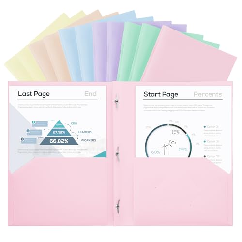 SUIN Plastic Project-Folders with 2 Pockets & 3 Prong, Bulk Pack Project File-Folder for US Letter Size Papers, Ideal for School & Office, Assorted Pastel Colors (Assorted Colors - 12 Packs) - Image 1