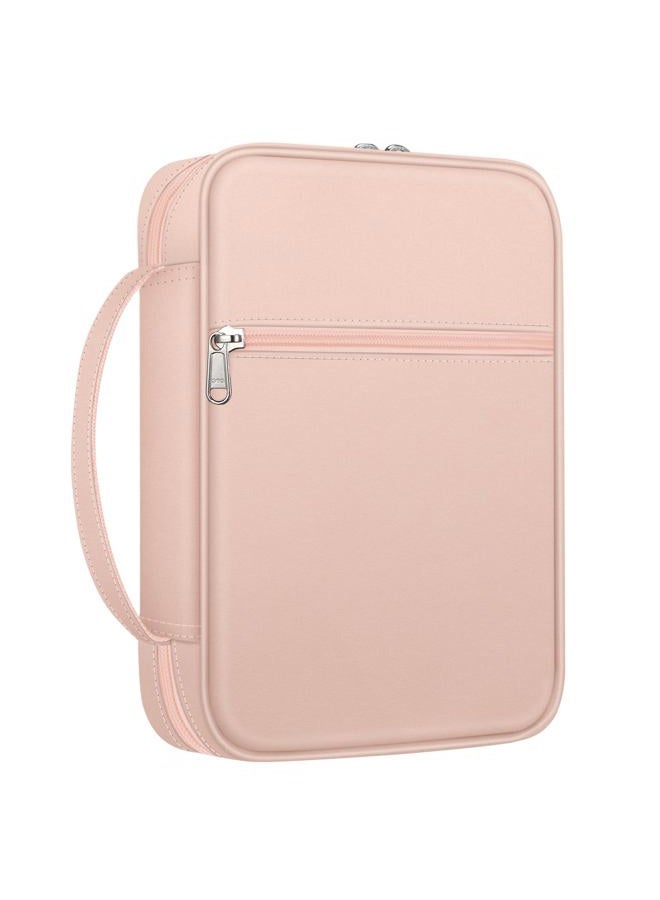 FINPAC Bible Cover Small Size Church Study Book Carrying Bag, Bible Protective Case with Handle and Zippered Pocket for Men Women Mother Lady, Pink - Image 1