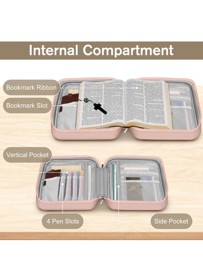 FINPAC Bible Cover Small Size Church Study Book Carrying Bag, Bible Protective Case with Handle and Zippered Pocket for Men Women Mother Lady, Pink - Image 4