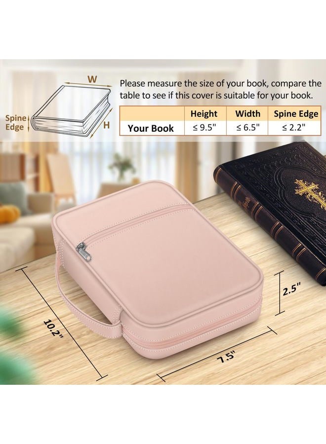 FINPAC Bible Cover Small Size Church Study Book Carrying Bag, Bible Protective Case with Handle and Zippered Pocket for Men Women Mother Lady, Pink - Image 2
