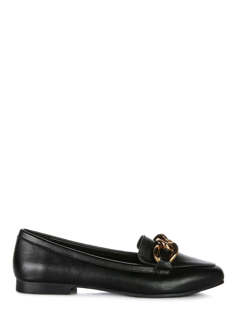 London Rag Black Metal Chain Faux Leather Loafers  - Image 1