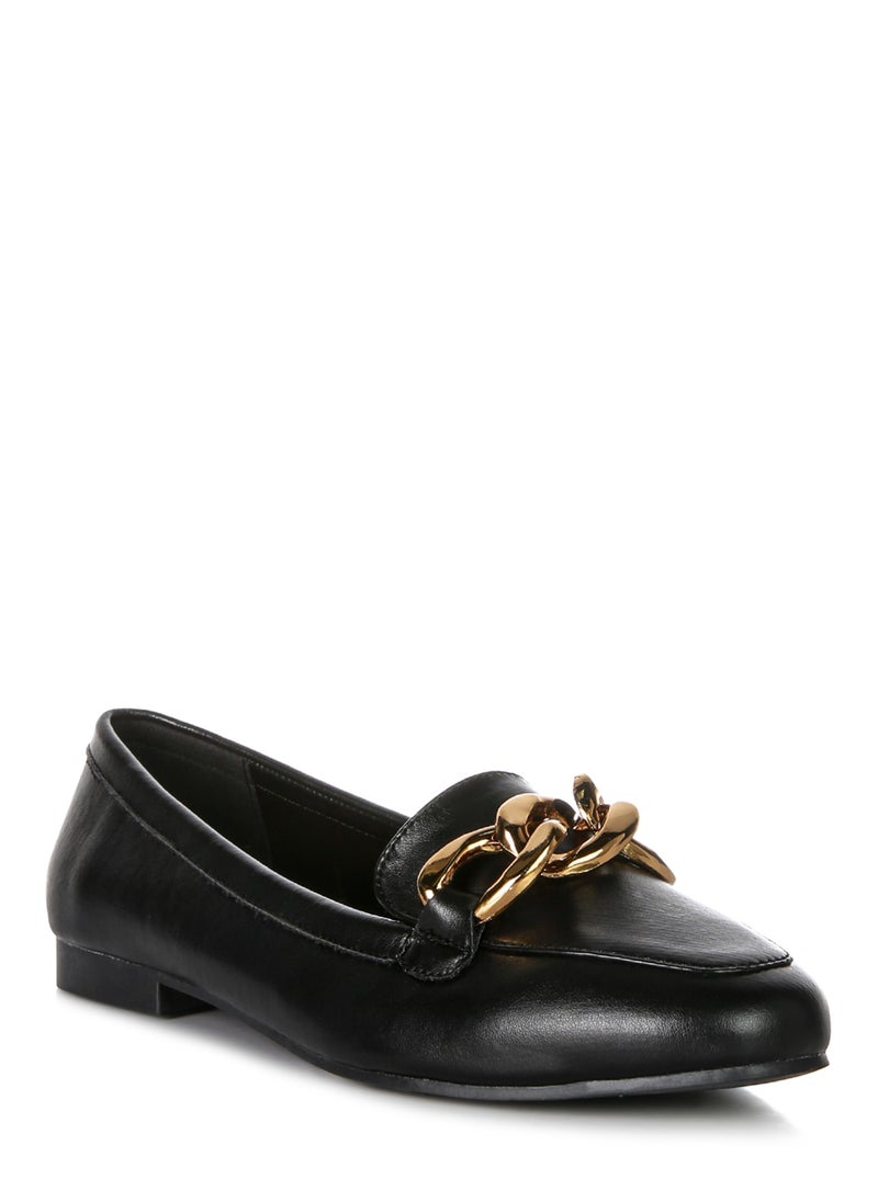 London Rag Black Metal Chain Faux Leather Loafers  - Image 2