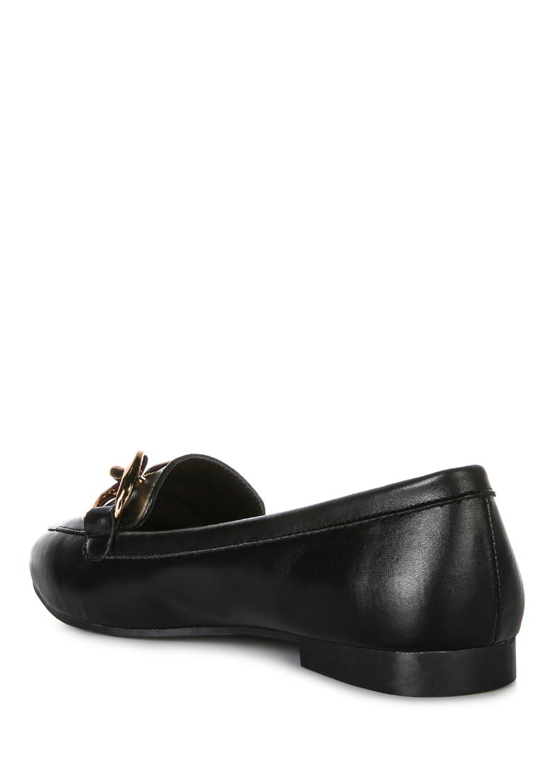 London Rag Black Metal Chain Faux Leather Loafers  - Image 3