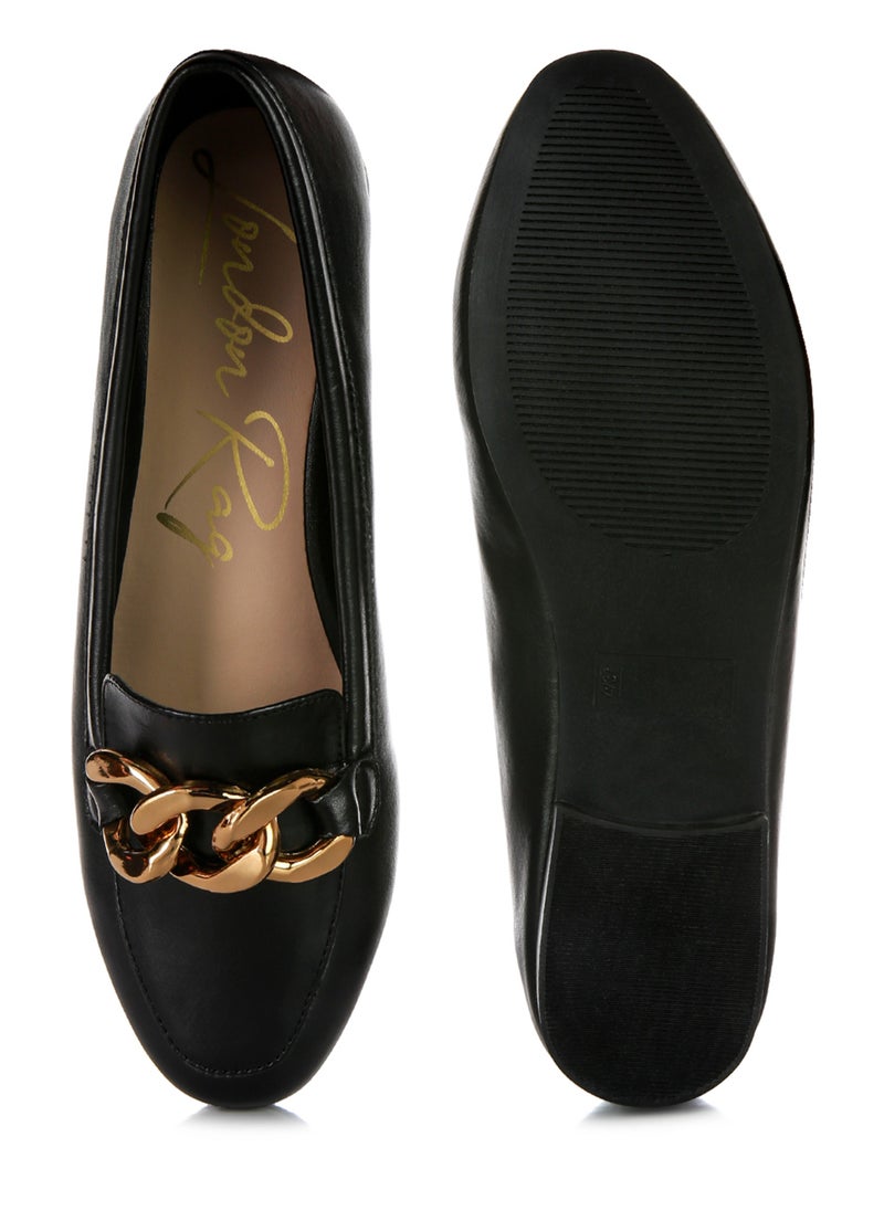 London Rag Black Metal Chain Faux Leather Loafers  - Image 4