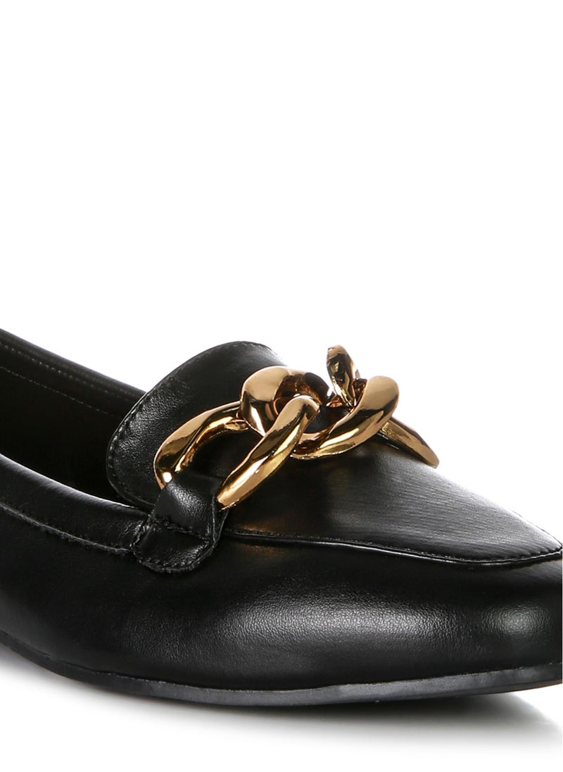 London Rag Black Metal Chain Faux Leather Loafers  - Image 5