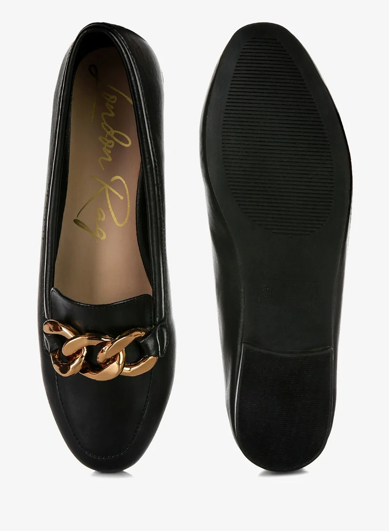 London Rag Black Black Metal Chain Faux Leather Loafers for Women | Best Price UAE