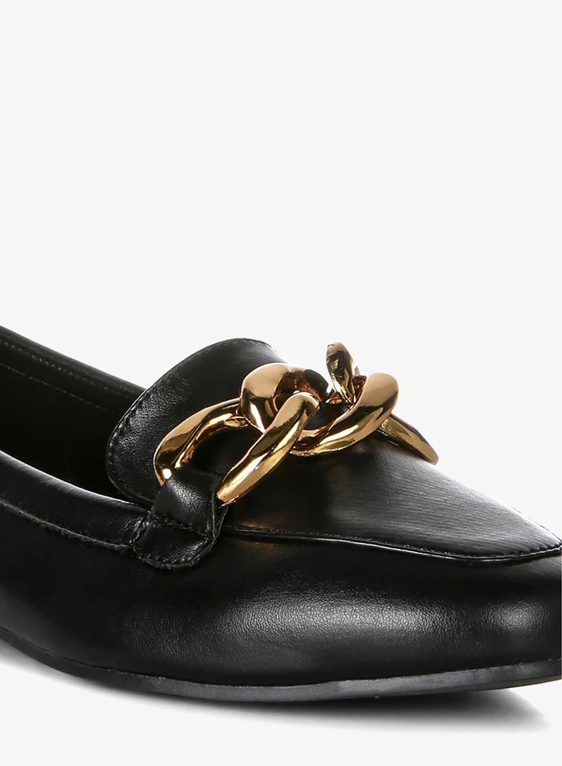 London Rag Black Black Metal Chain Faux Leather Loafers for Women | Best Price UAE